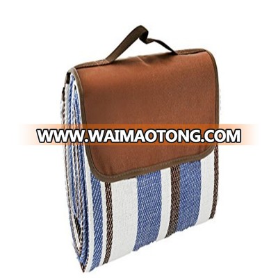 Extra Large Picnic & Outdoor Blanket Dual Layers For Outdoor Waterproe Stripe of Handy Mat Tote Spring Summer Blue and Whitd