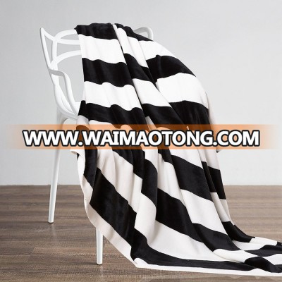 Flannel Twin Blanket Super Soft with Black and White Stripe